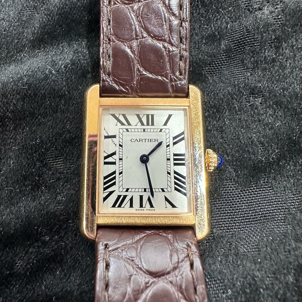Cartier Rose Gold Tank Solo with Brown Alligator Band
